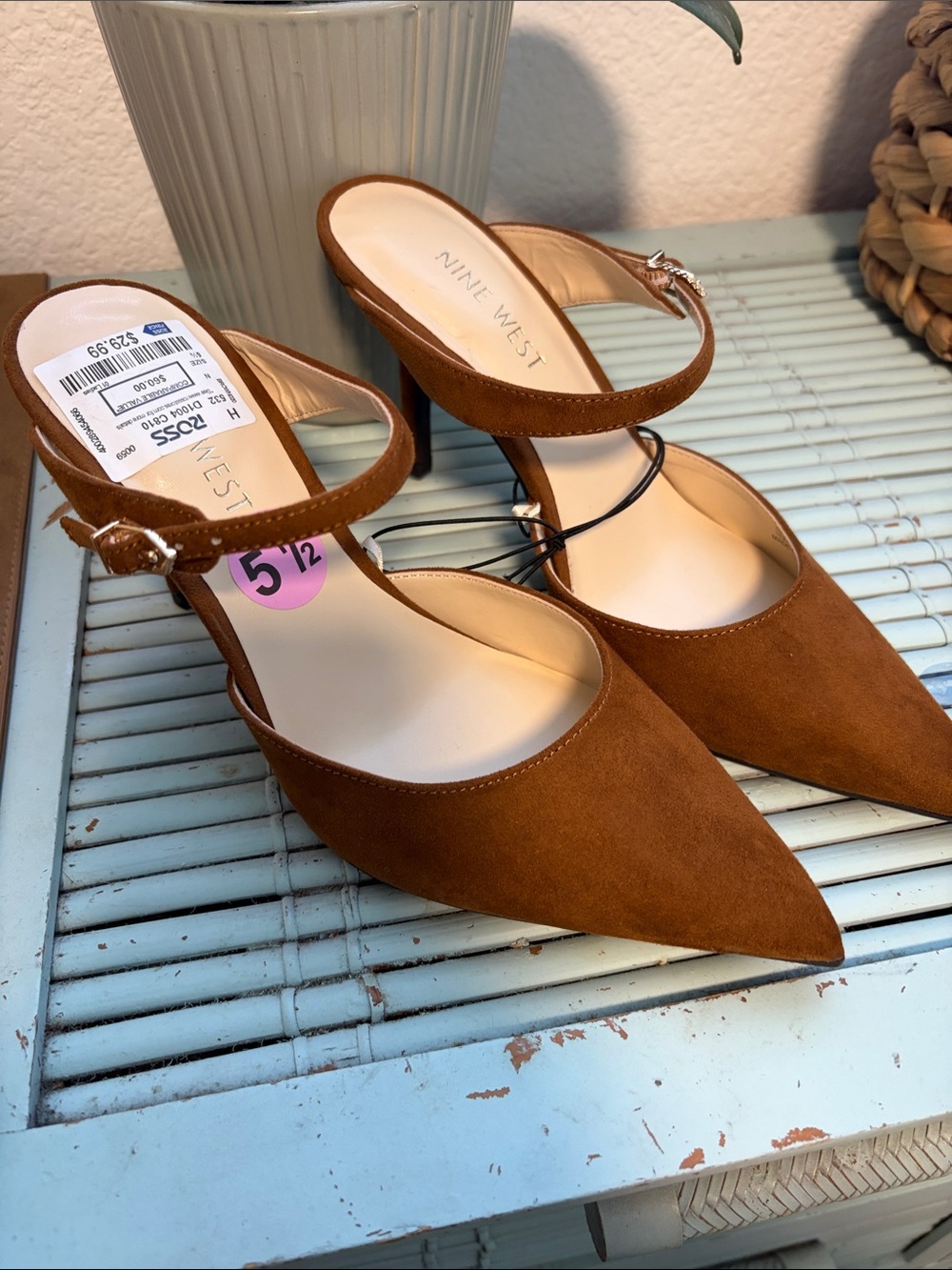 Nine West Tan Suede Pointed-Toe Ankle-Strap Heels